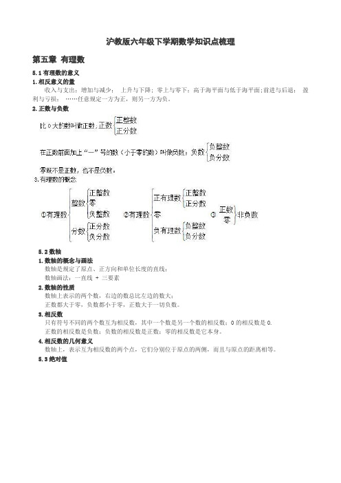 沪教版六年级下学期数学各章知识点整理