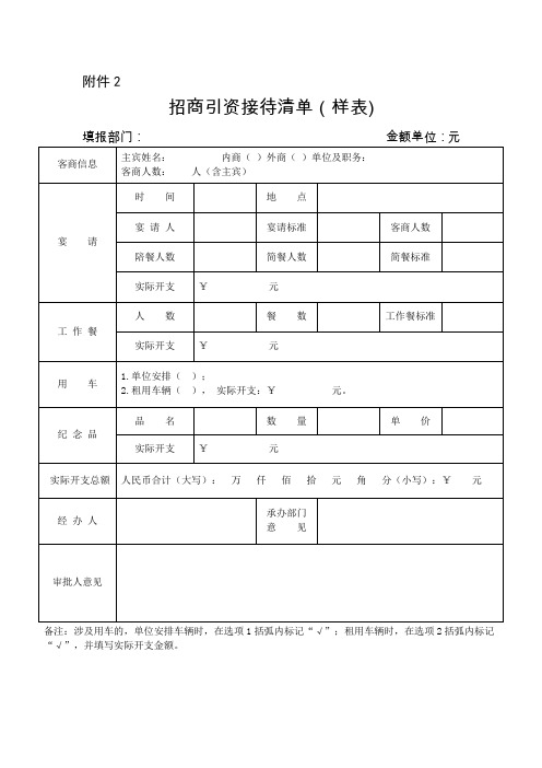 招商引资接待清单