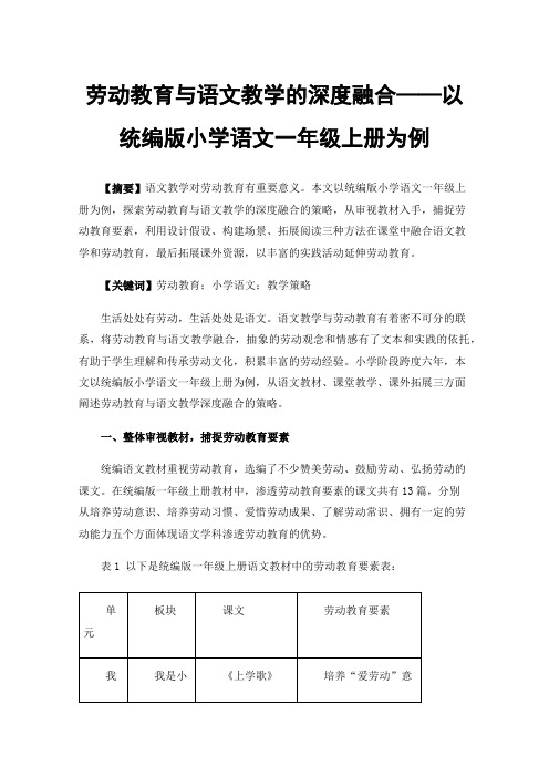 劳动教育与语文教学的深度融合——以统编版小学语文一年级上册为例