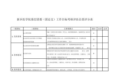 基层团委(团总支)工作目标考核评估自查评分表