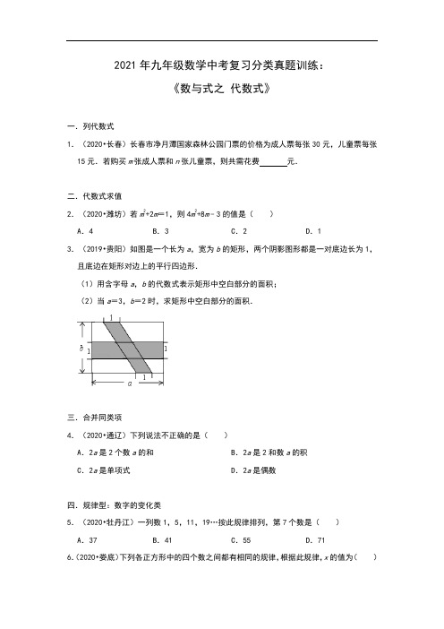 2021年九年级数学中考复习分类真题训练：《数与式之 代数式》