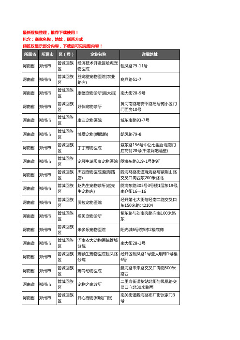 新版河南省郑州市管城回族区宠物医院企业公司商家户名录单联系方式地址大全49家