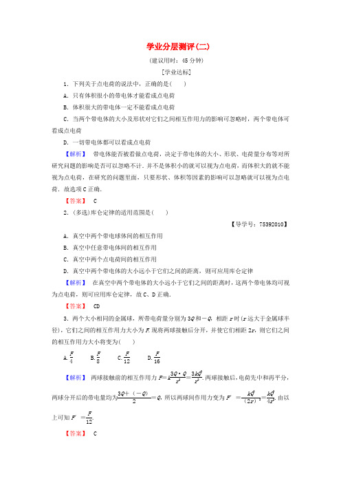 2018版高中物理 第1章 电与磁 第2节 点电荷间的相互作用学业分层测评2 粤教版选修1-1