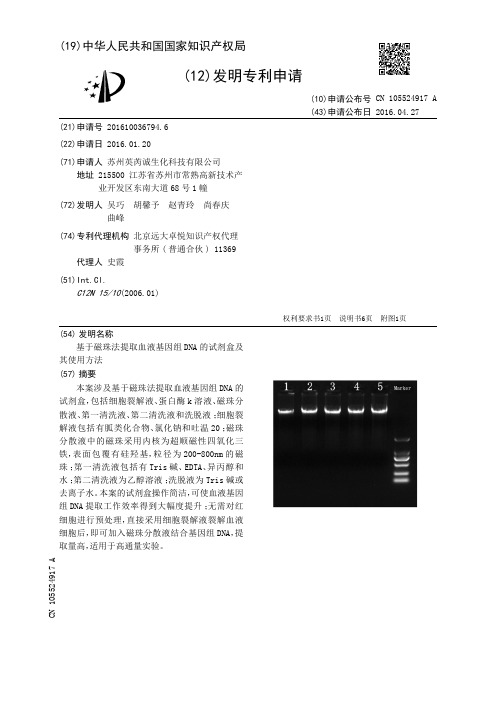 基于磁珠法提取血液基因组DNA的试剂盒及其使用方法[发明专利]