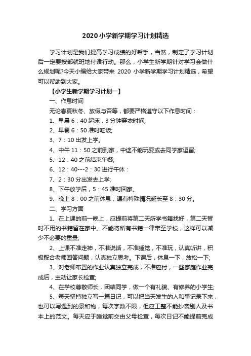 2020小学新学期学习计划精选