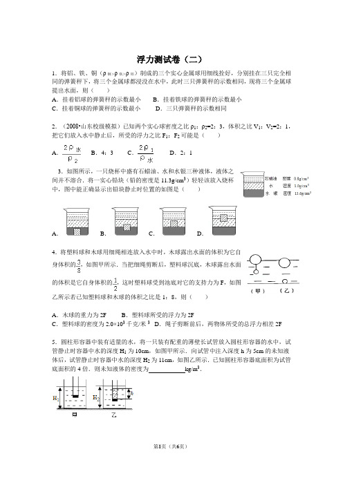 2017年中考物理专题测试卷(浮力二)