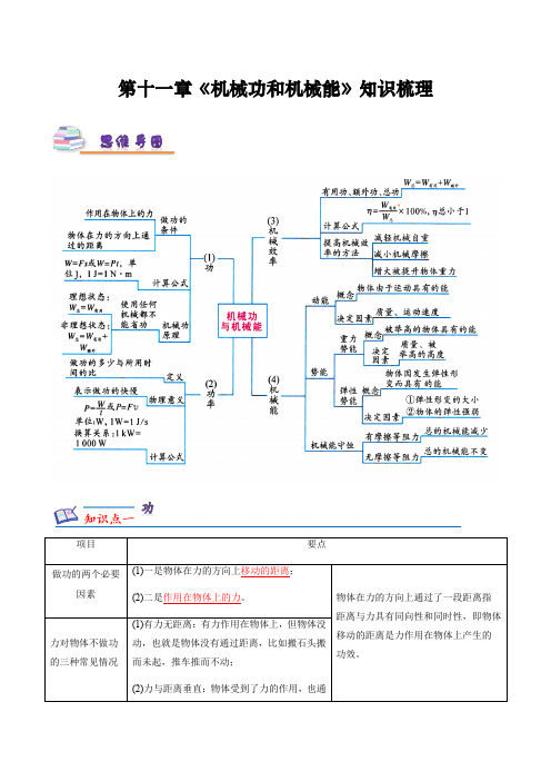 第十一章《机械功和机械能》知识梳理-2023-2024学年九年级上册物理(沪粤版)