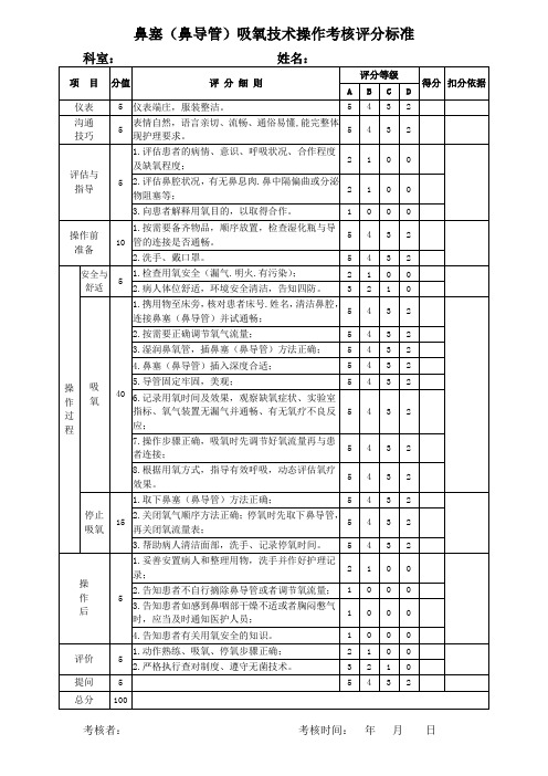 鼻导管吸氧评分标准