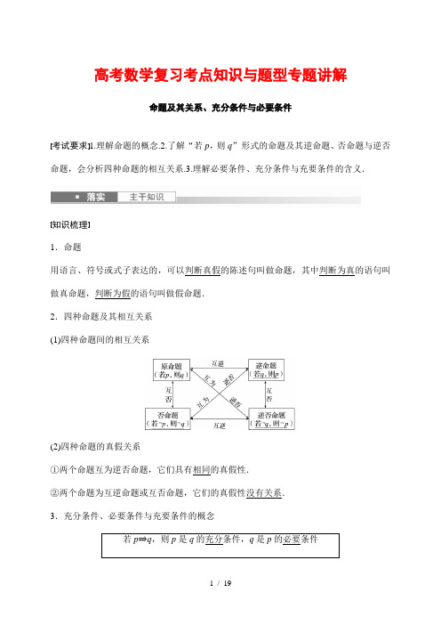 高考数学复习考点知识与题型专题讲解2---命题及其关系、充分条件与必要条件