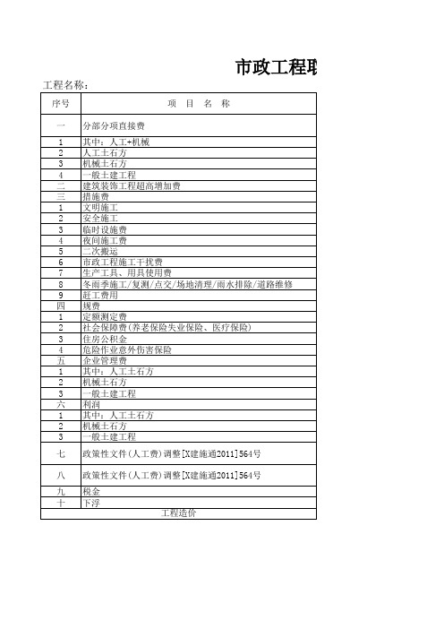 XX项目市政工程取费表