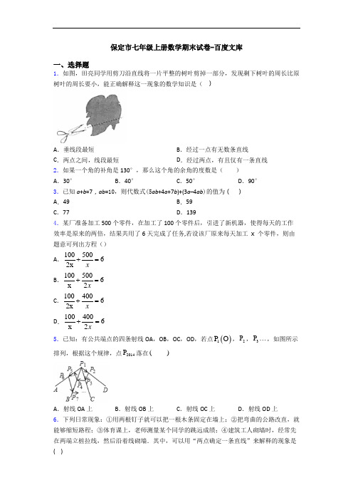 保定市七年级上册数学期末试卷-百度文库