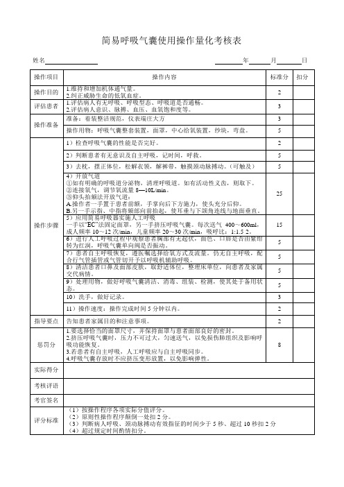 简易呼吸气囊使用操作量化考核表