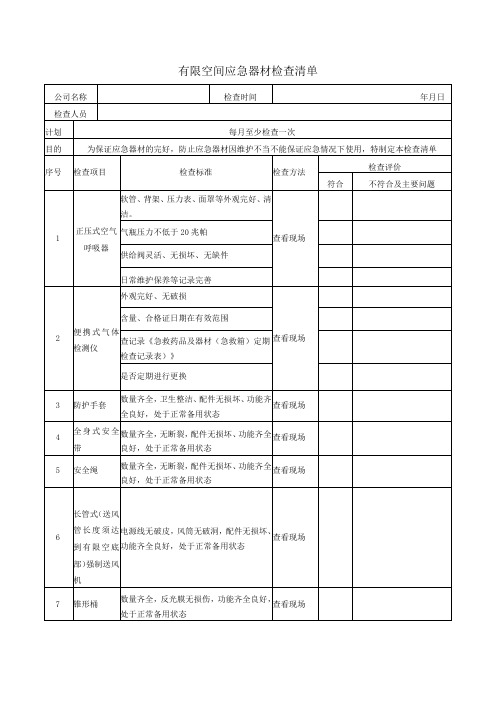 10、有限空间应急救援器材检查表