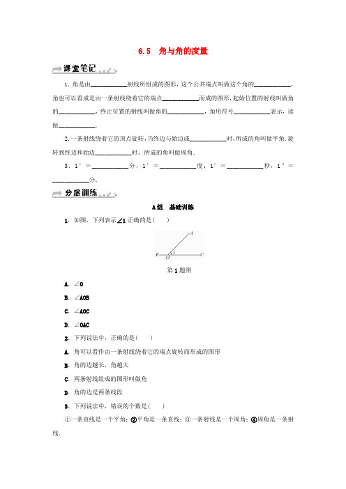 七年级数学上册 第6章 图形的初步知识 6.5 角与角的度量分层训练 (新版)浙教版