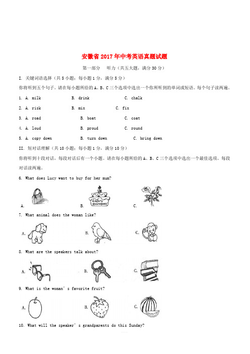 安徽省2017年中考英语真题试题(含解析)