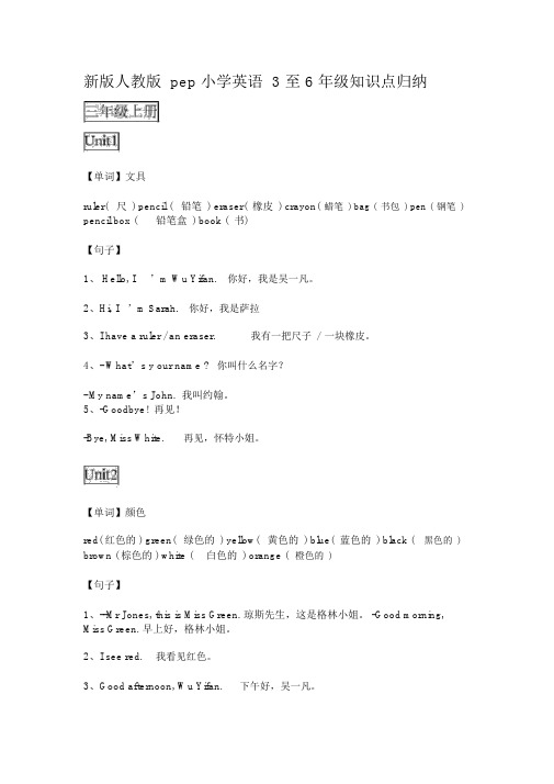 (完整word版)新版人教版pep小学英语3至6年级知识点归纳.doc