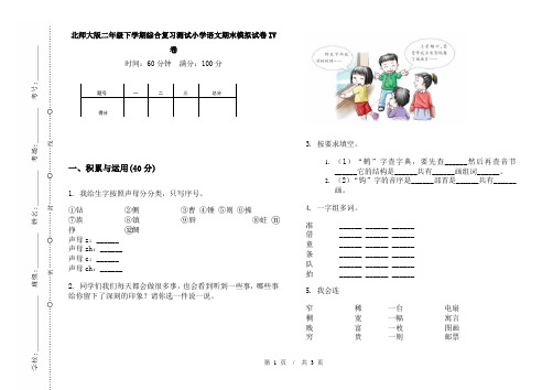 北师大版二年级下学期综合复习测试小学语文期末模拟试卷IV卷