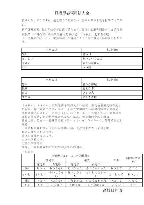 日语形容词用法大全