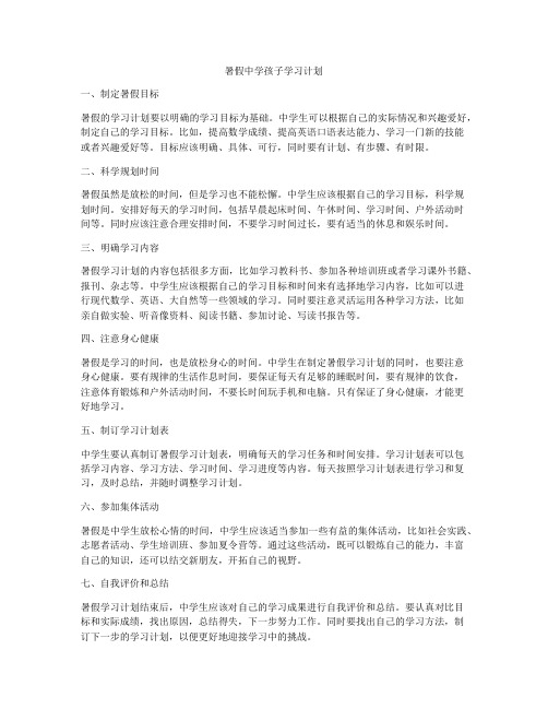 暑假中学孩子学习计划