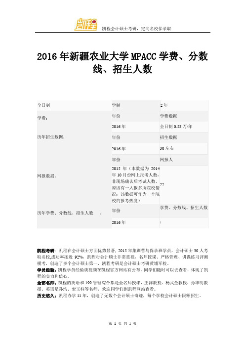 2016年新疆农业大学MPACC学费、分数线、招生人数