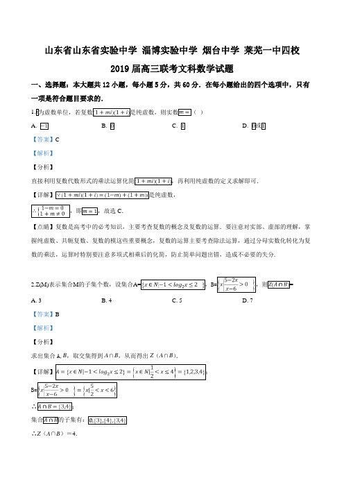 山东省实验中学等四校2019届高三联合考试数学文科试题(解析版)