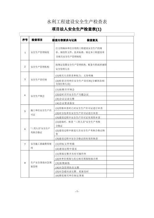 水利工程建设安全生产检查表