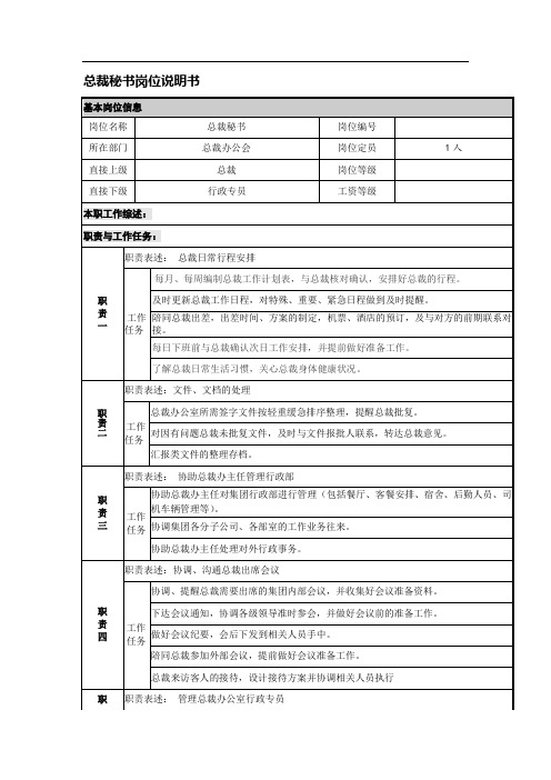 总裁秘书-岗位说明书