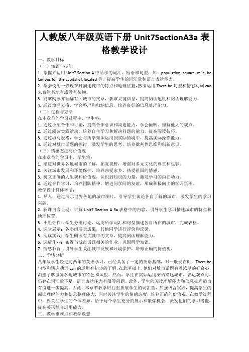 人教版八年级英语下册Unit7SectionA3a表格教学设计