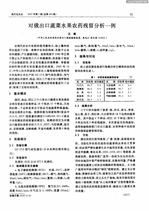 对俄出口蔬菜水果农药残留分析一例