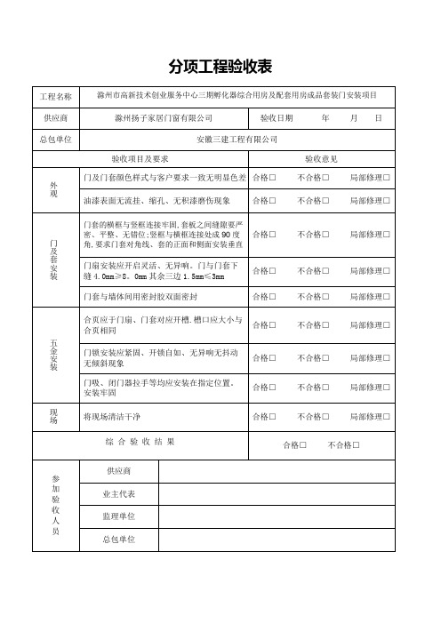 木门安装验收单【范本模板】