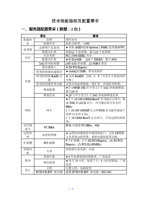 技术性能指标及配置要求参考模板