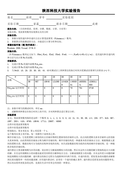 实验1斐波那契数列的实现算法以及分析