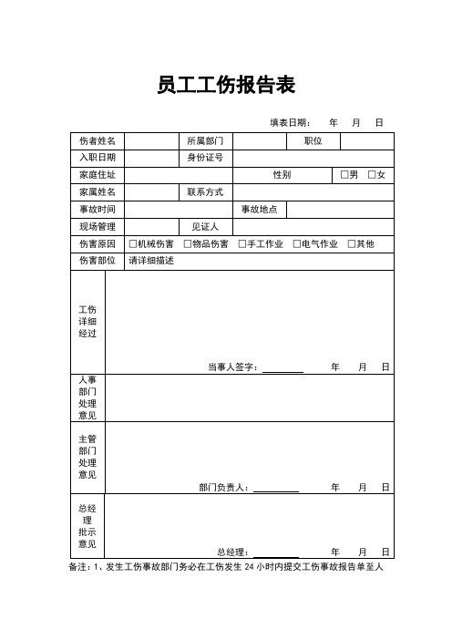 员工工伤报告表