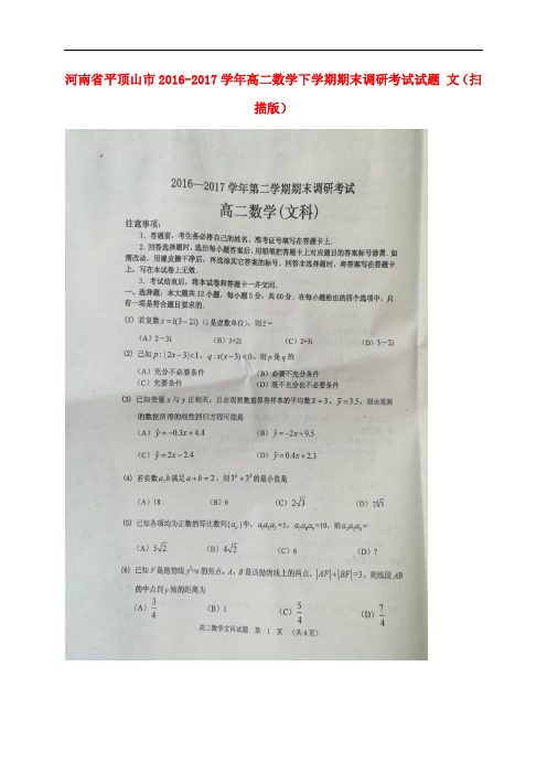 河南省平顶山市高二数学下学期期末调研考试试题 文(扫