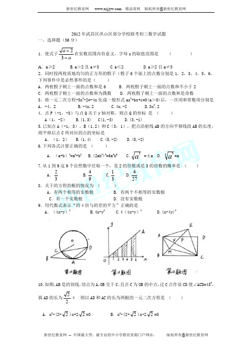 2012年武昌区洪山区部分学校联考初三数学试题