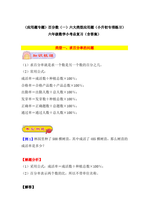 (应用题专题)百分数(一)六大类型应用题(小升初专项练习)六年级数学小考总复习(含答案)