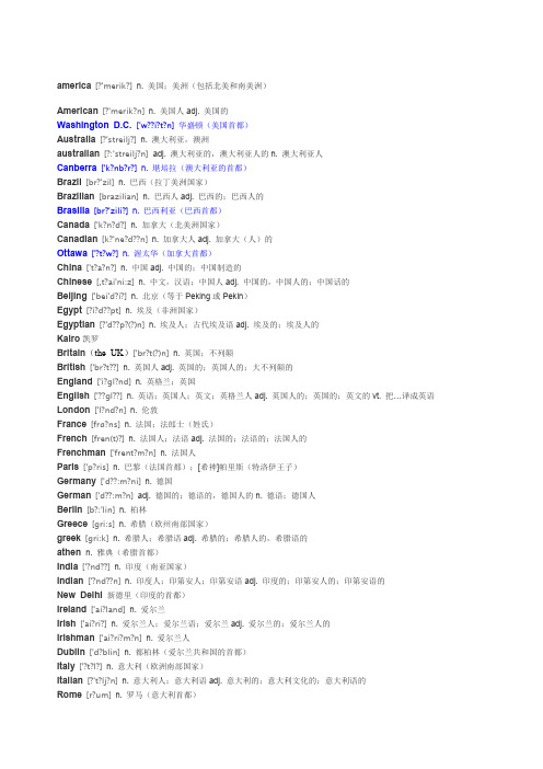 整理国家国籍+语言+首都