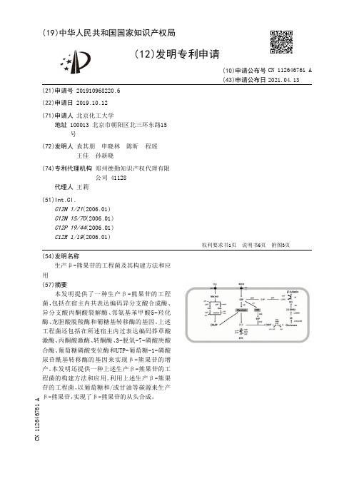 生产β-熊果苷的工程菌及其构建方法和应用[发明专利]