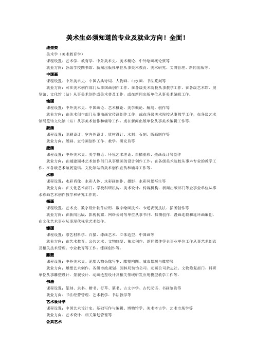 美术生必须知道的专业及就业方向!全面!