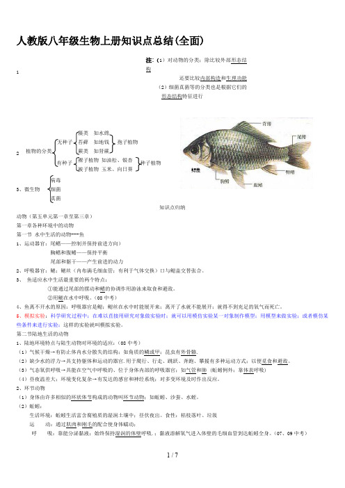 人教版八年级生物上册知识点总结(全面)