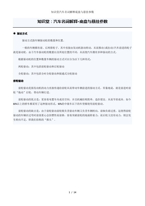 知识堂汽车名词解释底盘与悬挂参数