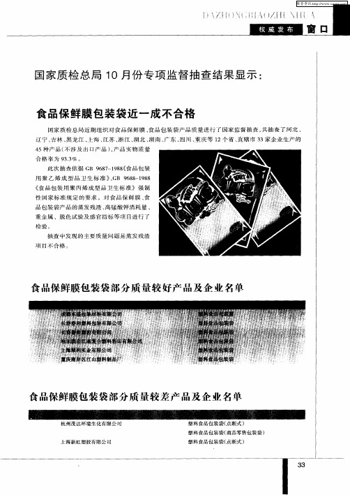 国家质检总局10月份专项监督抽查结果显示：