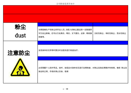 公司职业危害告知卡