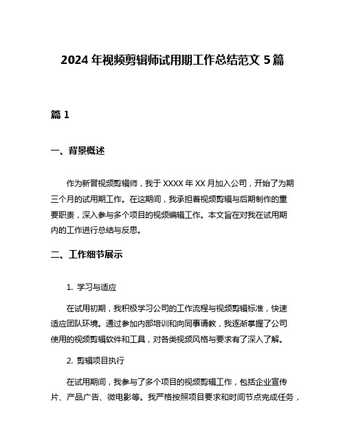 2024年视频剪辑师试用期工作总结范文5篇