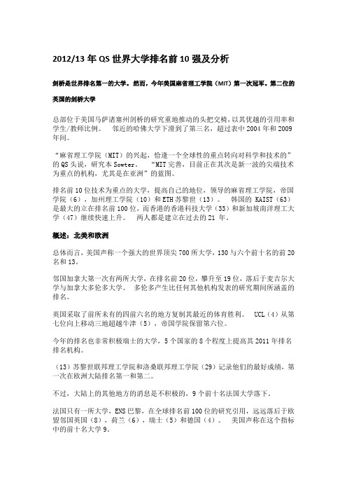 2012-2013年QS世界大学排名前10强