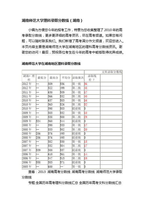 湖南师范大学理科录取分数线（湖南）