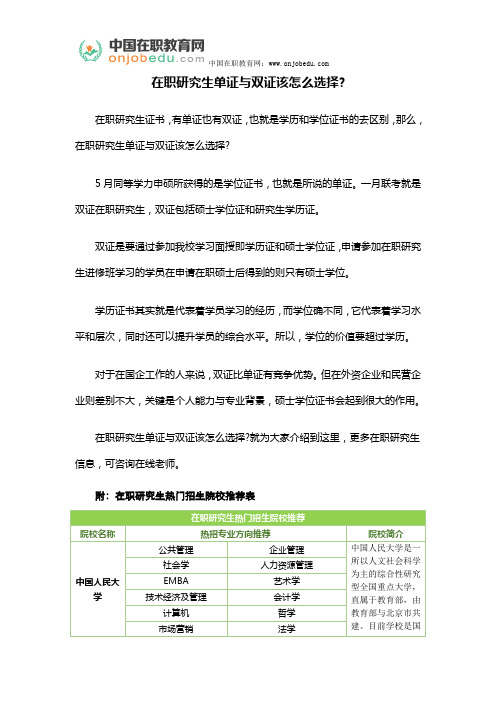 在职研究生单证与双证该怎么选择