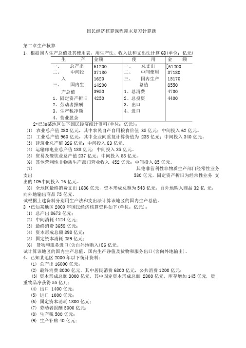 国民经济核算课程期末复习计算题精选