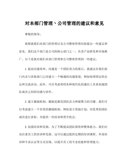 对本部门管理丶公司管理的建议和意见