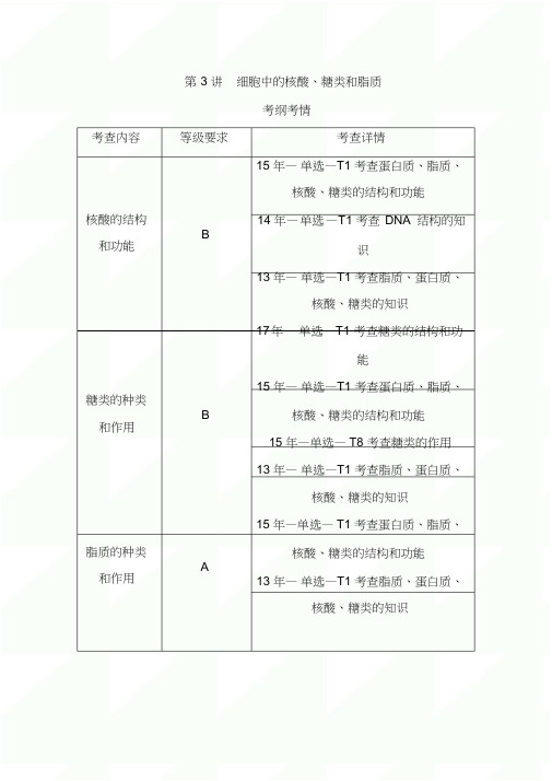 2021年高考生物(江苏专用)大一轮总复习精品讲义：第1单元第3讲细胞中的核酸、糖类和脂质